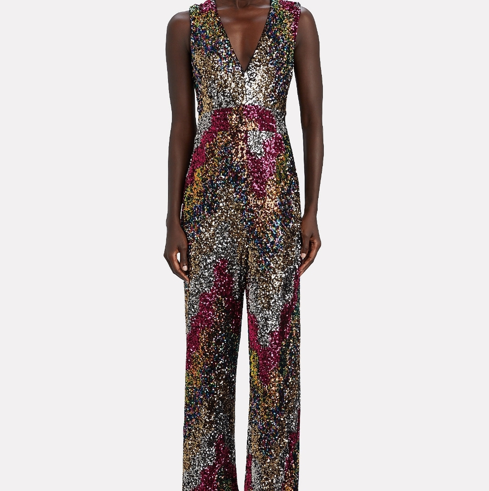 NEW Saylor Genna Sequinned Wideleg Jumpsuit Sz M